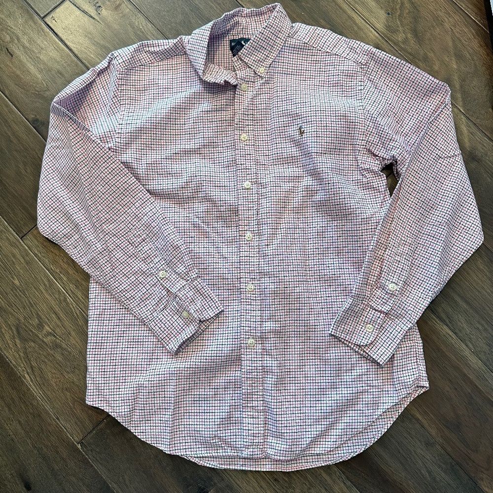 Boy’s Ralph Lauren Red & Blue Plaid Button Front Shirt - Size Large - EUC